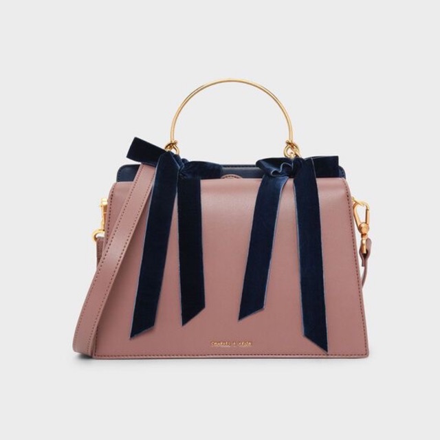 Charles Keith Velvet Bow Detail Top Handle Bag