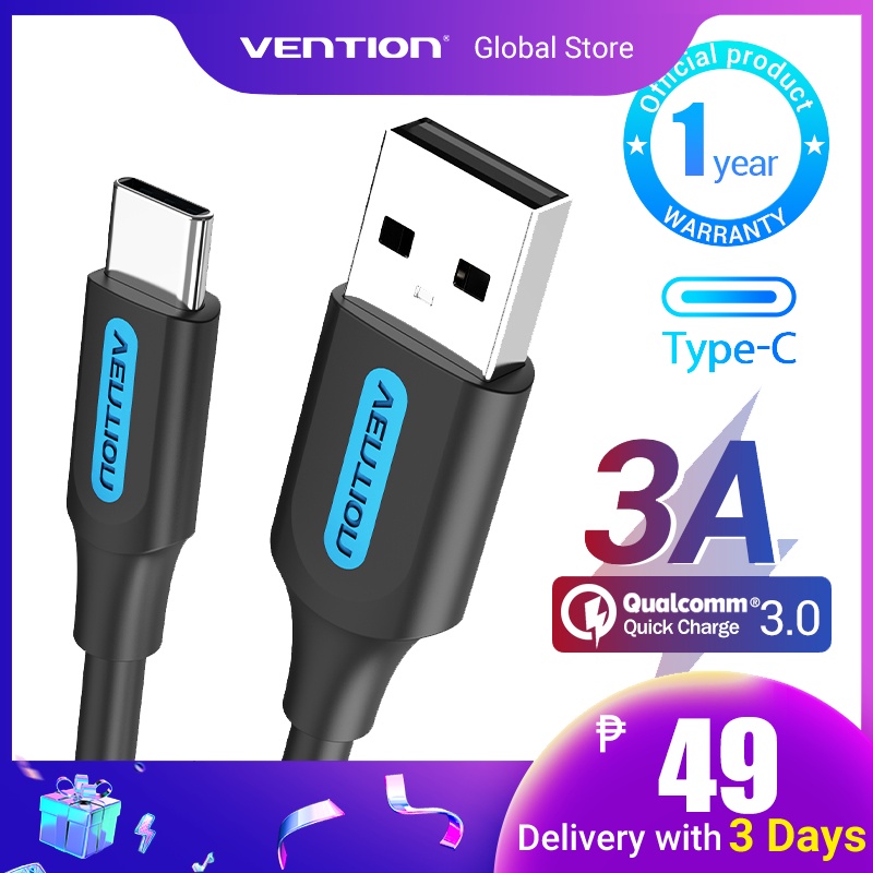 Vention 60w Type C Cable 3a Fast Charging Usb C For Android Mobile Phone Cables Shopee Philippines