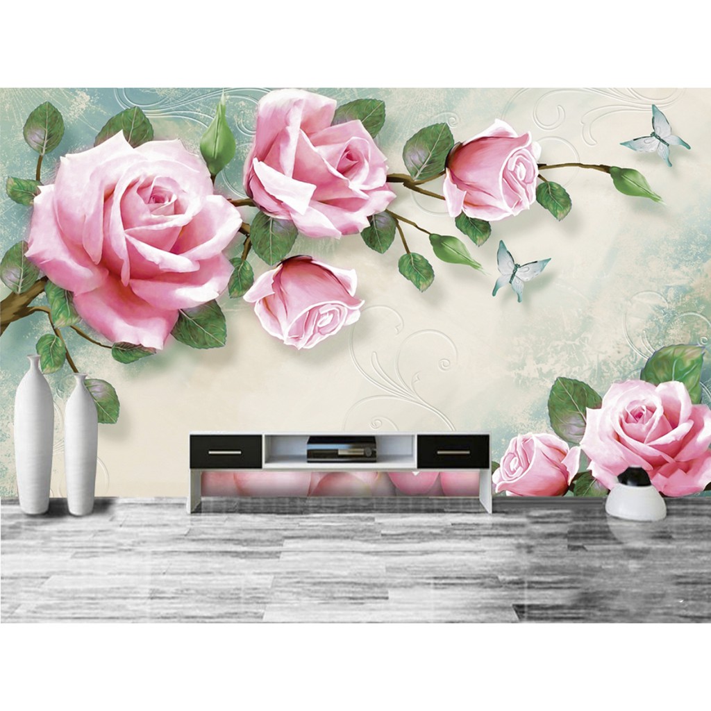 SA 3D Rose wall mural - silk fabric covered with sequins | Shopee ...
