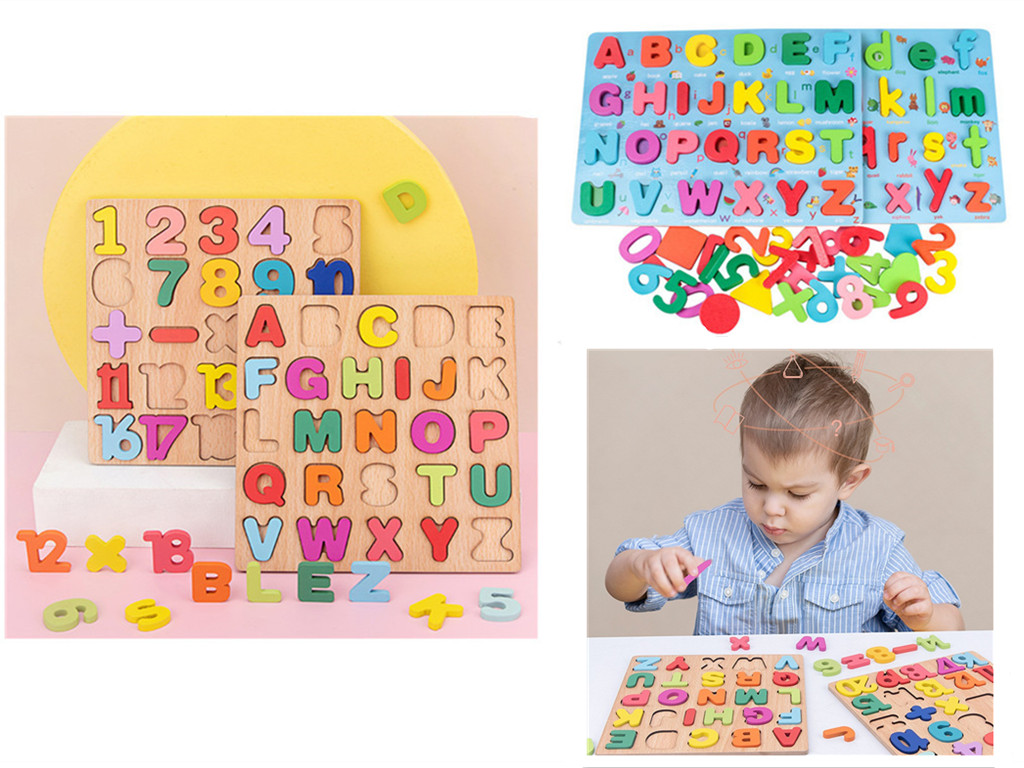 Wooden Board Alphabet Number 3D Puzzle Kids Early Educational Toy ...