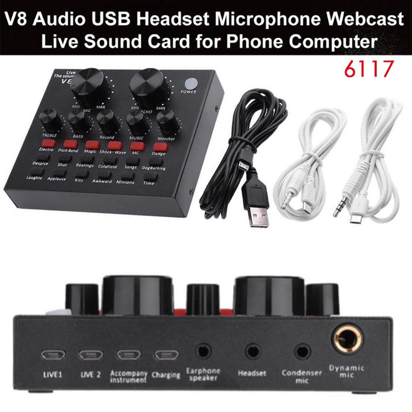 V8 Sound Card Audio Interface BLUETOOTH USB Live Broadcast Mic Sound