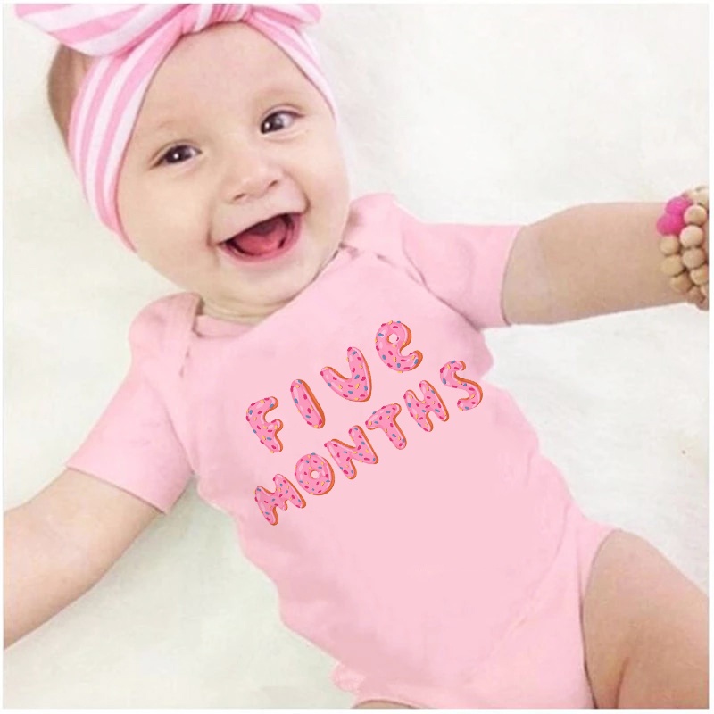 Pink Donut Numbers 1 12 Months Baby Girl Onesies Newborn Monthly Milestone Romper Cute Donut Infant Girls Jumpsuit Bodysuit Shopee Philippines