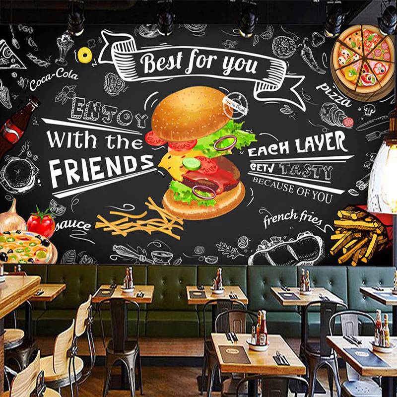 Custom Mural Wall Paper 3D Burger Fast Food Restaurant Coffee Shop ...