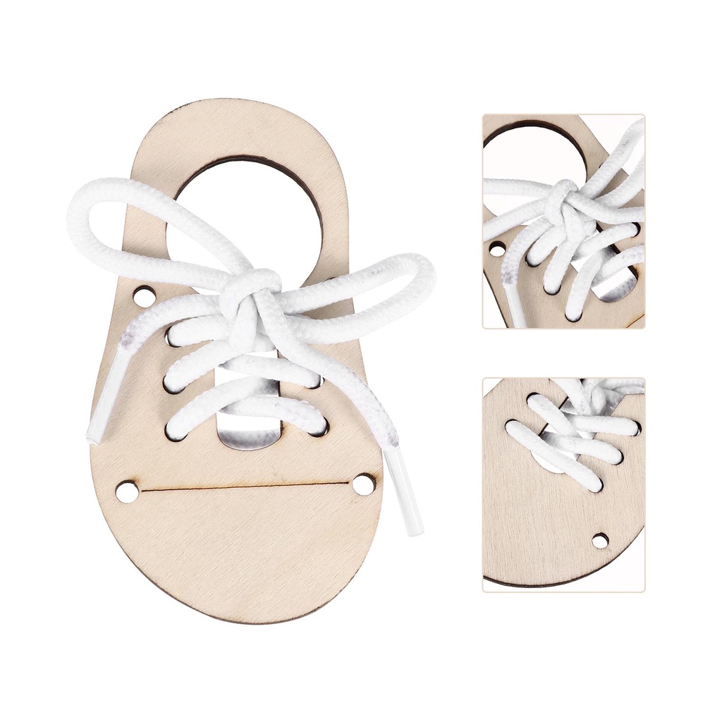 Wooden Lacing Tie Shoe Shoelace Puzzle Unfinished Shoes Toys Learn