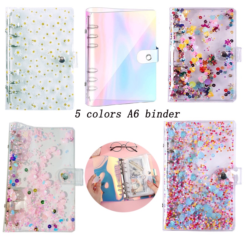 A6 Clear PVC Notebook Binder Cover 6-Ring Loose-Leaf Folder Cash Budget ...