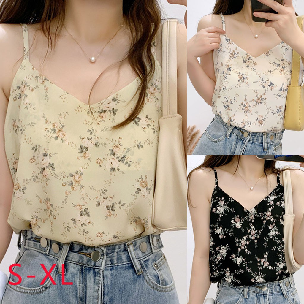 READYSTOCK】 Fashion Women V-Neck Casual Sleeveless Printed Camis Vest Loose  Tanks Tops