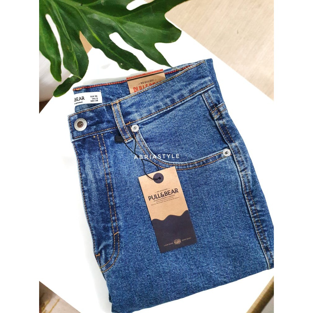 Pull&bear slim mom stretch best sale jeans in dark blue