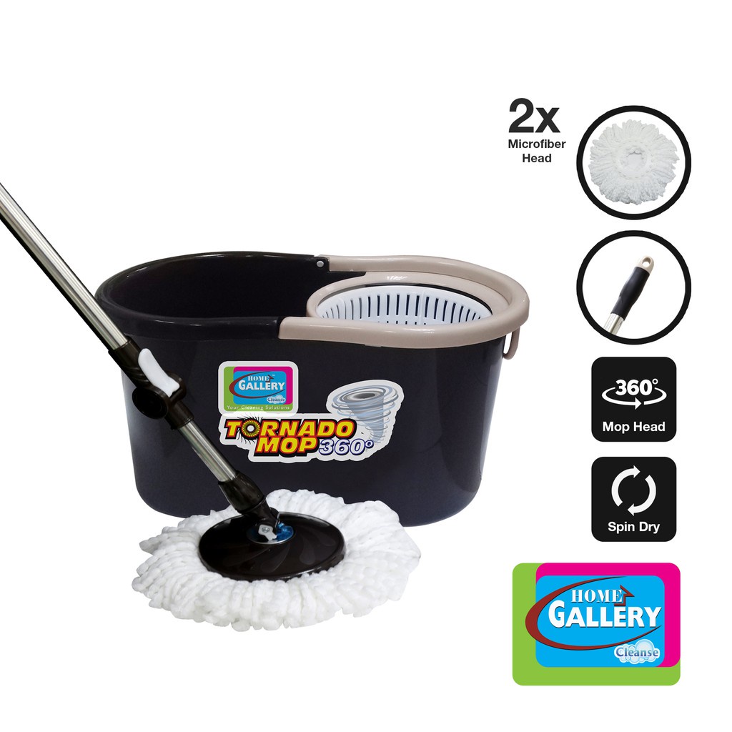 mop Home Gallery Tornado Mop and Spin Dry Bucket Set (Brown) with 2