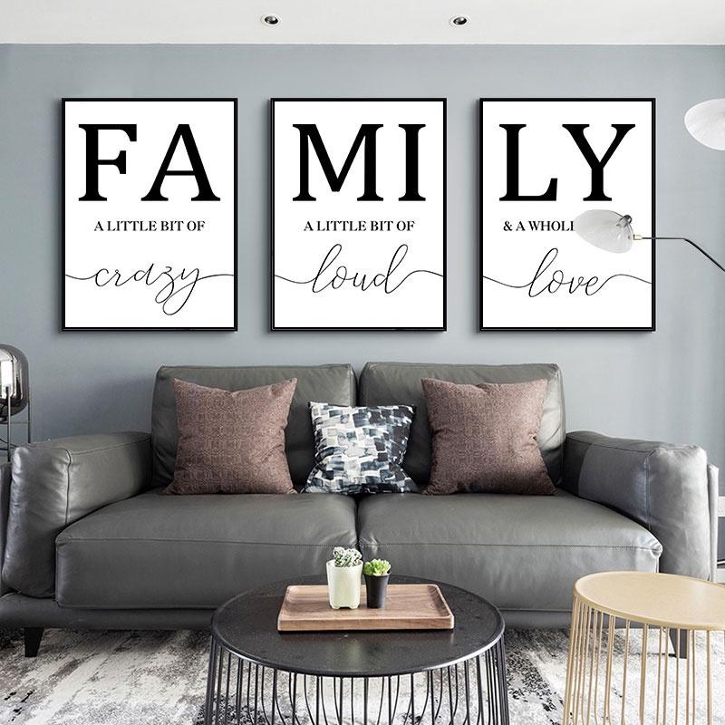 Simple Black White Family Canvas Art Painting quotes posters Picture ...