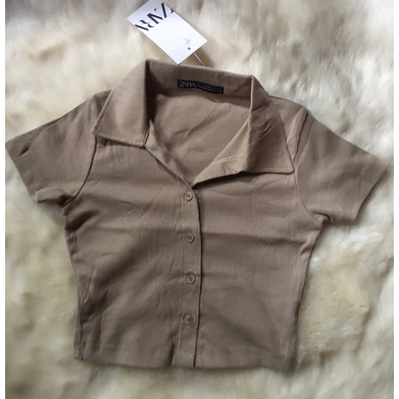 ZARA POLO BUTTON DOWN CROP TOP Shopee Philippines