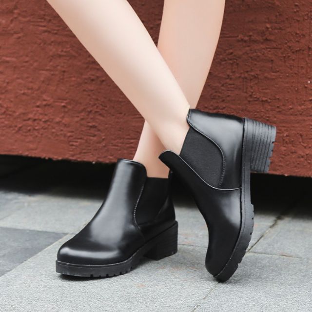 Women High Heeled Black Boots Thick Heel Ankle Short boots | Shopee ...