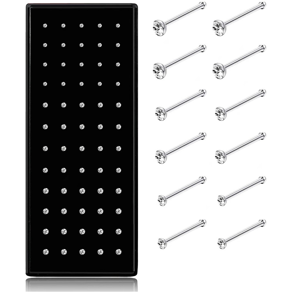 SET 40pcs PLAIN ZIRCON Nose Pins Ring Stud Stainless steel Piercing ...