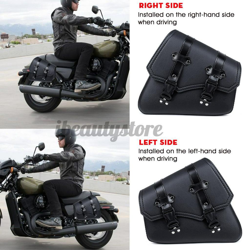 Motorcycle Bike Saddlebags PU Leather Pouch For Harley Davidson Touring Black