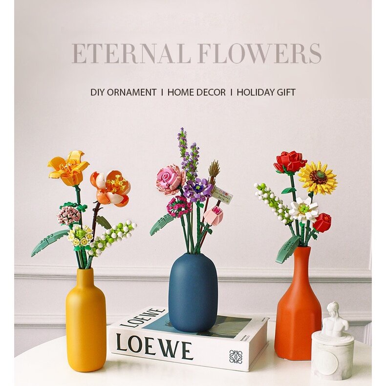 Mini Block Bouquet Flowers Flower Gift Decoration Building Brick Seni ...