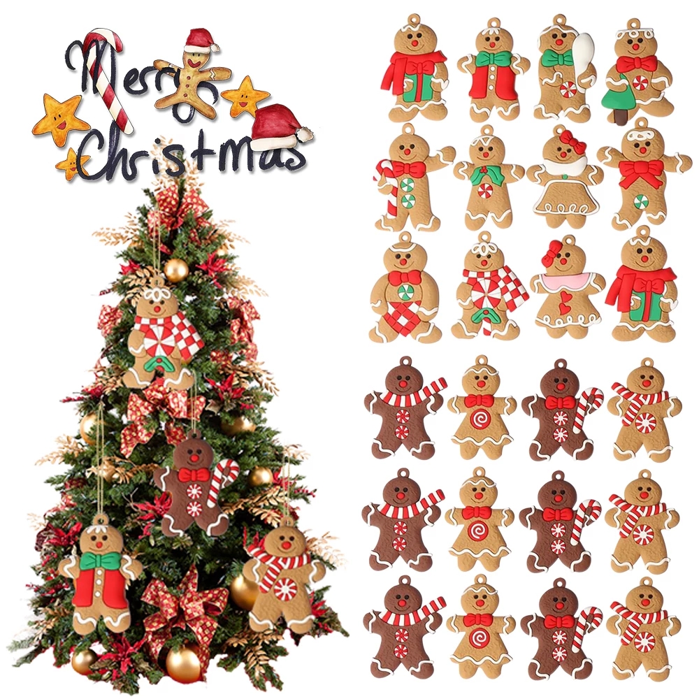 6-12PCS Gingerbread Man Christmas Tree Ornaments New Xmas Tree Soft PVC ...