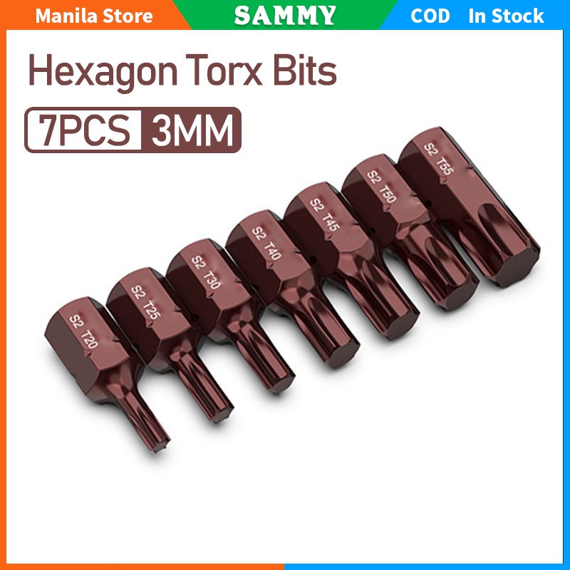 7pcs Torx Head Screwdriver Bit Set Hexagon Torx Bits S2 Steel