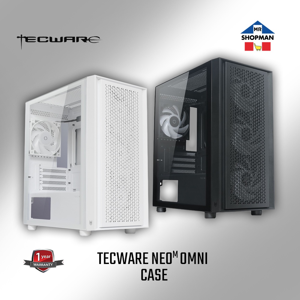 TECWARE NEO M2 Mini Tower Case - Black MATX PC Case With 3 ARGB Fans, Tempered Glass Side Panel