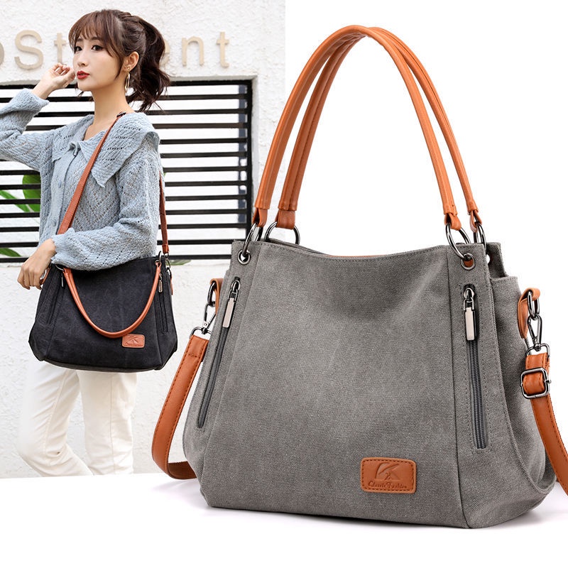 Korean Women's Shoulder Bag Simple Canvas Bag 2021 New Fashion Arts  Cross-body Large Capacity Handbag