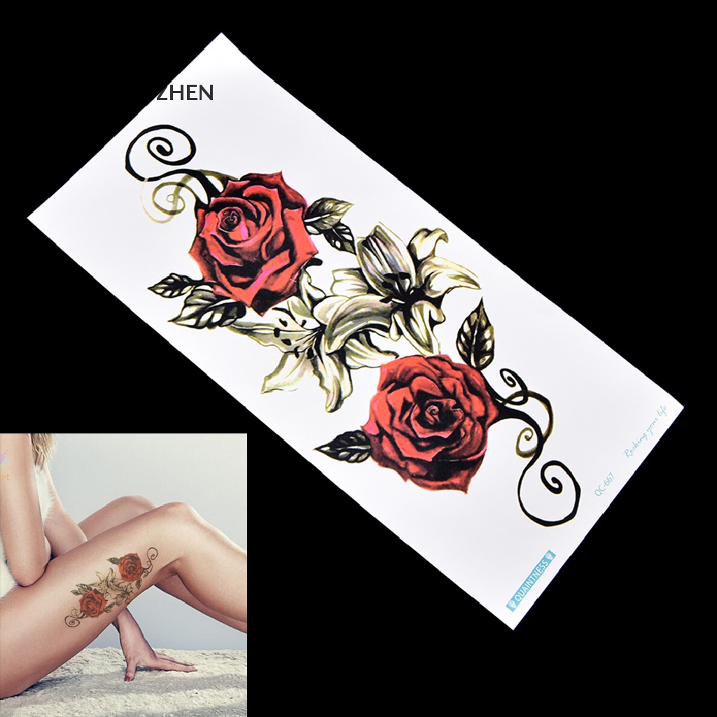 Yanzhen New Fake Temporary Tattoo Sticker Red Rose Flower Arm Body Waterproof Women Art 2204