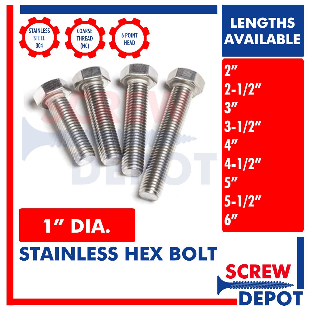 1PCS SS Hex Bolt 1 inches Stainless Capscrew Cap Bolt Hexagonal / Screw ...