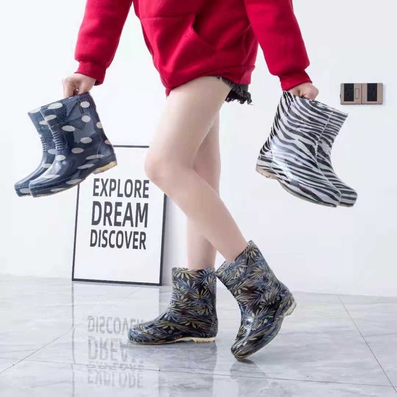 Bota Simple Plain Rain Flood Boots for woman Shopee Philippines