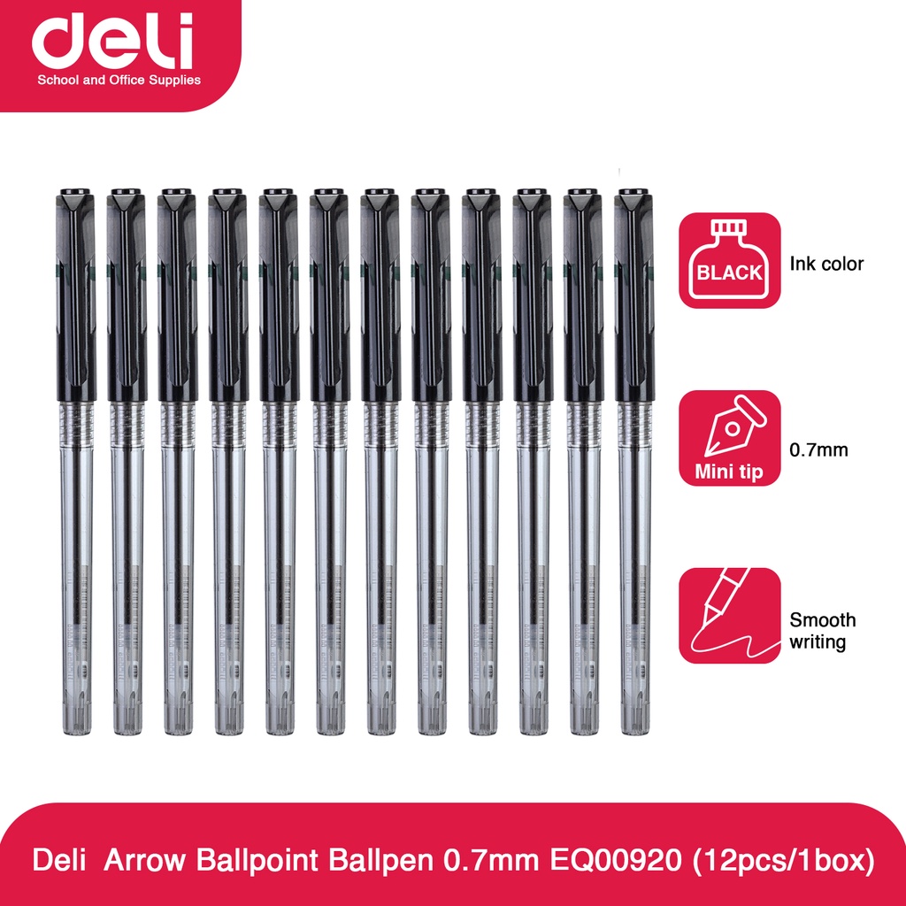 Deli Q00920 Arrow Ballpoint Ballpen Black 0.7mm (12pcs/box or 1 BOX ...