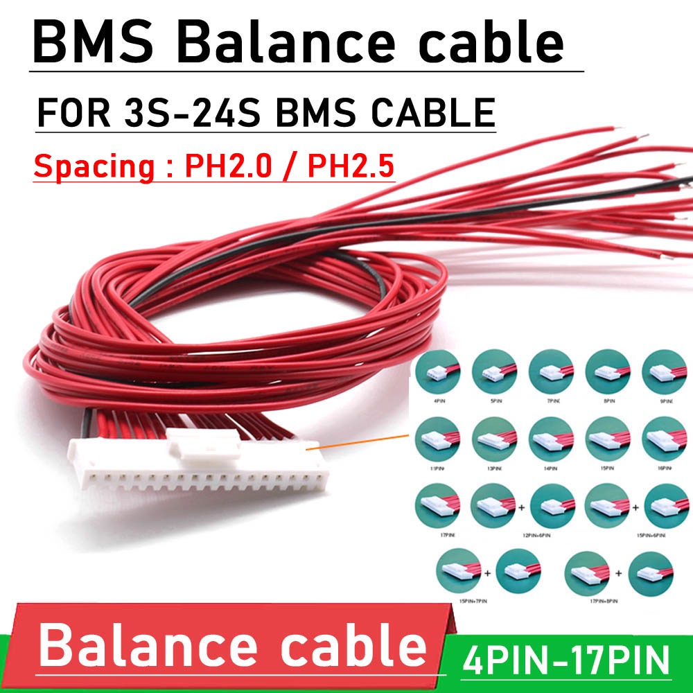 4pin- 17pin BMS Balance cable Balancer wire PH2.0 / PH2.5 For Li-ion ...