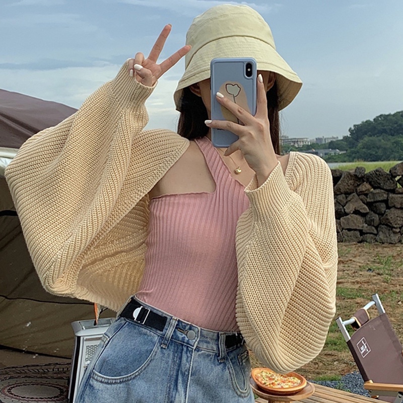 Fashion long sleeved sunscreen knitted cardigan jacket women s thin loose long sleeved short jacket Shopee Philippines