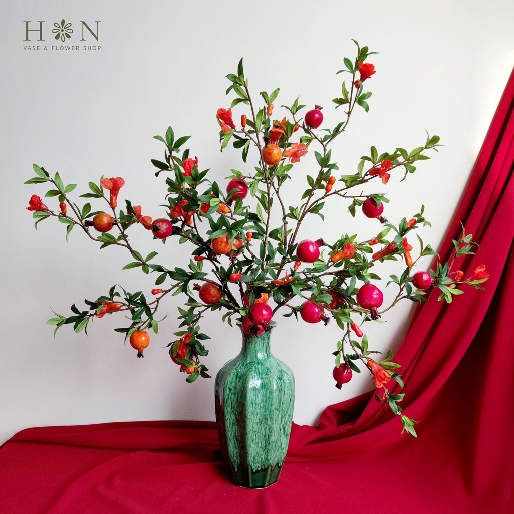 Fake Pomegranate Branches With Flowers And Fruits Type 1 Imported