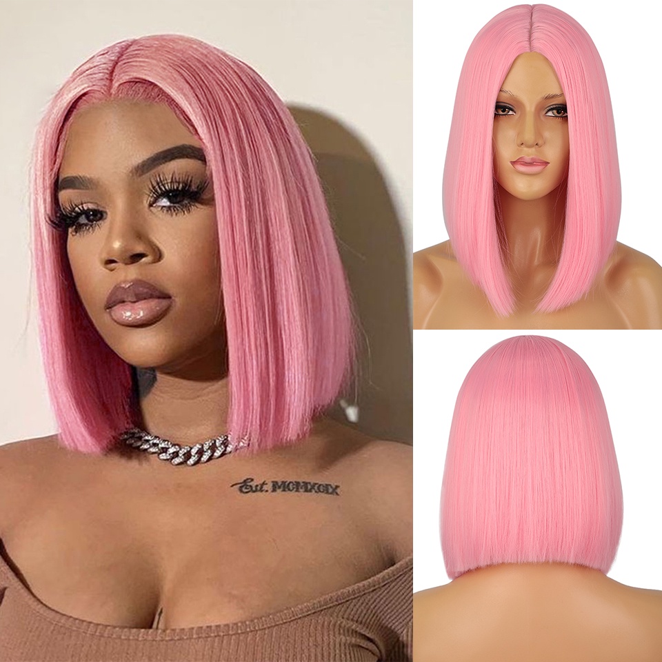 AISI BEAUTY Synthetic Bob Wig Short Straight Pink Wigs for Women