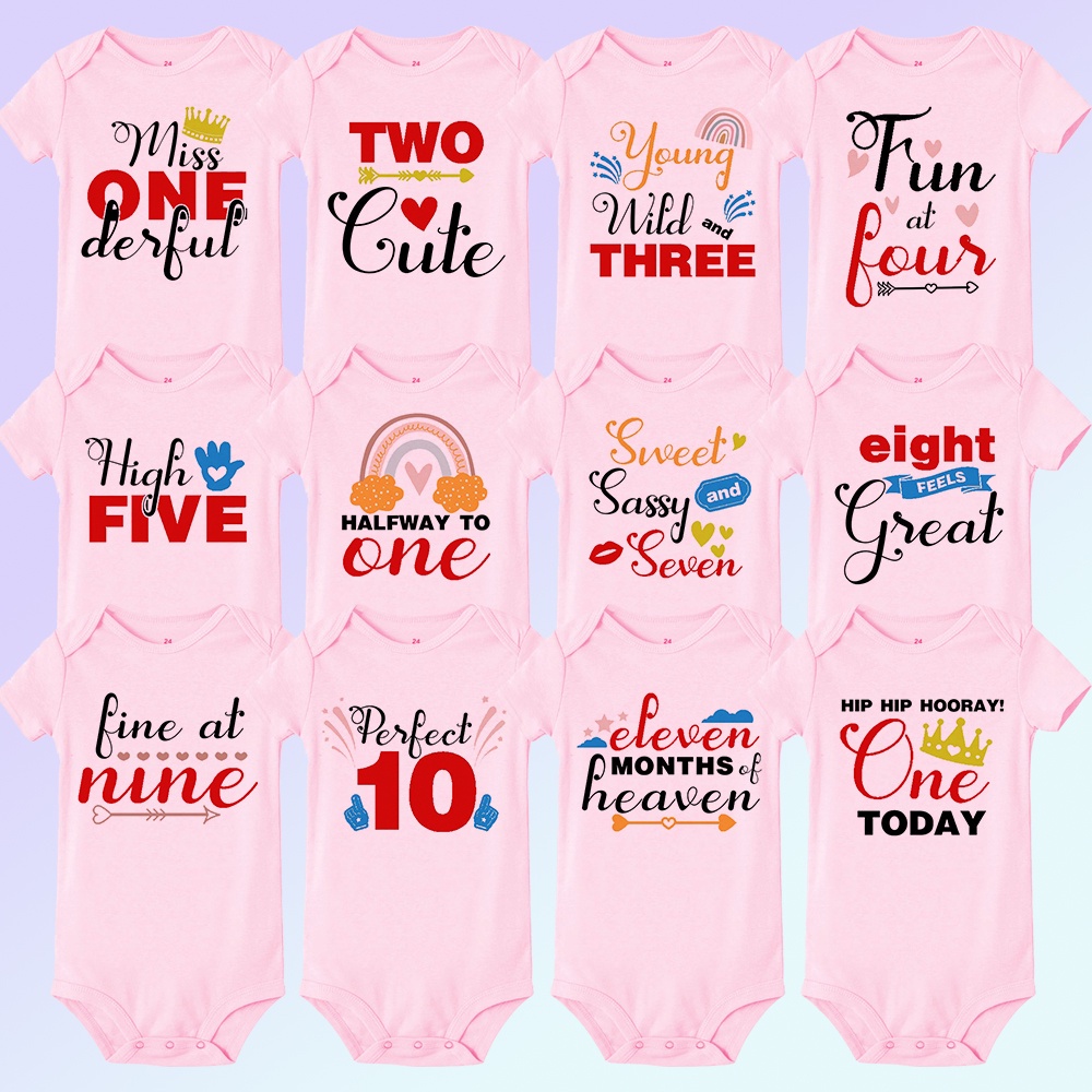 Miss Onederful Two Cute Baby Onesies 112 Months Milestone Rompers