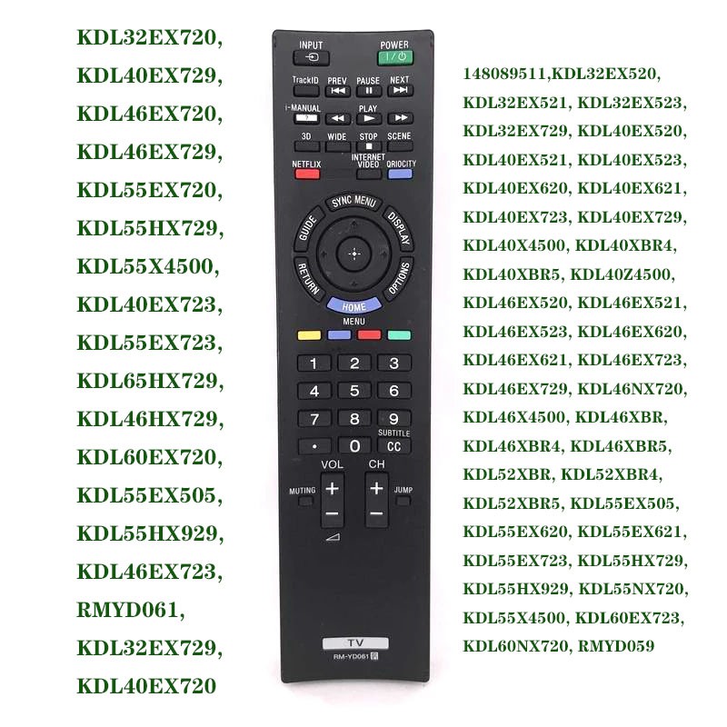 Replacement RM-YD061 Remote Control For Sony Bravia TVs - KDL-32EX720, 46EX720, Etc.