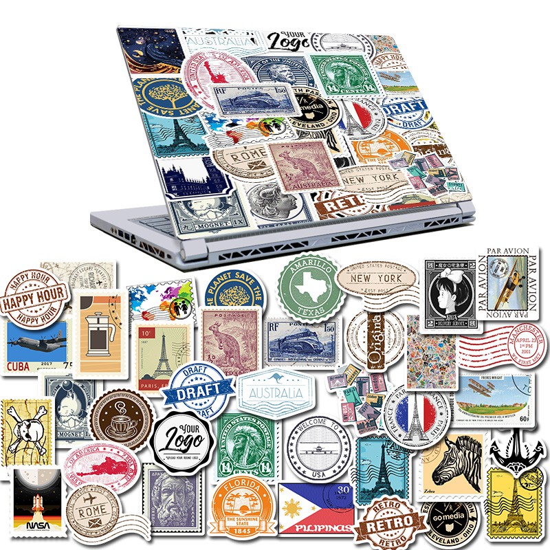 50PCS Vintage Travel Stickers - Waterproof Vinyl Decals for Laptop ...