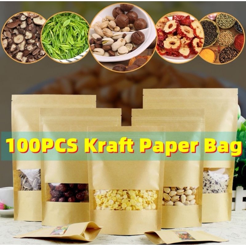 Brown Kraft stand up pouch with Zip Lock plastic paper bag Packaging ...