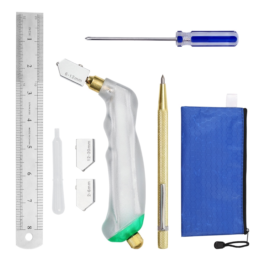 SPEEDWOX Pistol Grip Glass Cutter Tool Set With 4 Blades - Oil Feed & Tungsten Scriber For Glass, Mirrors, Tiles