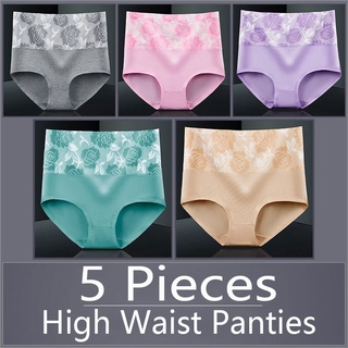 5-Piece Ladies Cotton high Waist Panties, Girls Abdomen Breathable