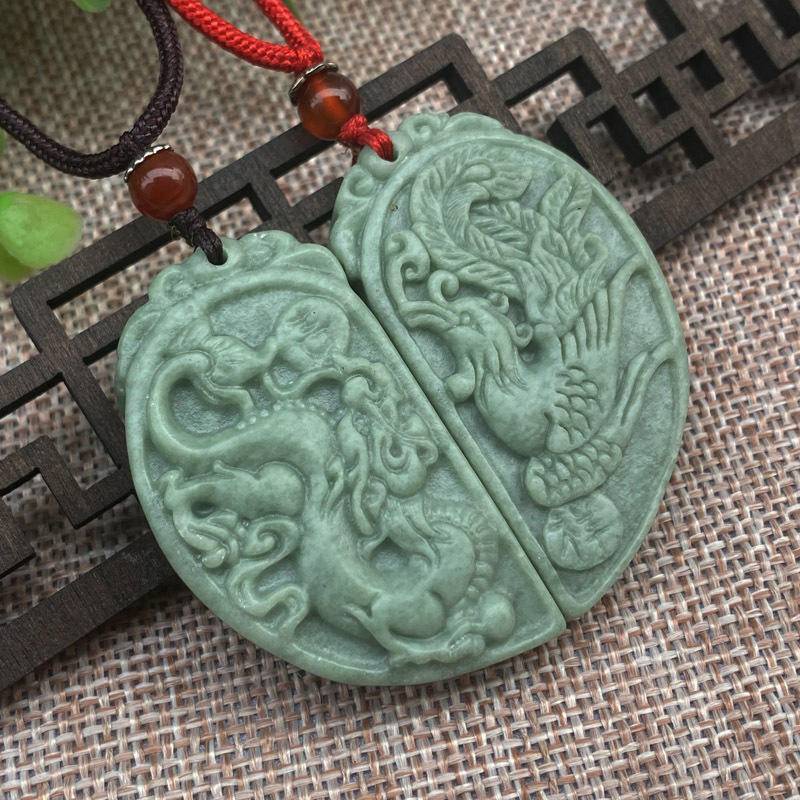 Jade Dragon and Phoenix pendant dark green jade pendant light for men ...