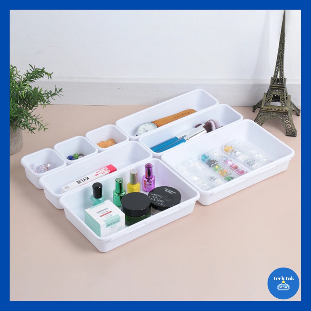 TechTok 8Pcs Interlocking Desk Drawer Organizer Tray Dividers Shallow