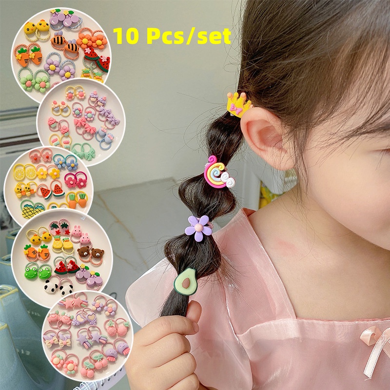 10 Pcs/set kids hair accessories set cute cartoon bow rubber band hair