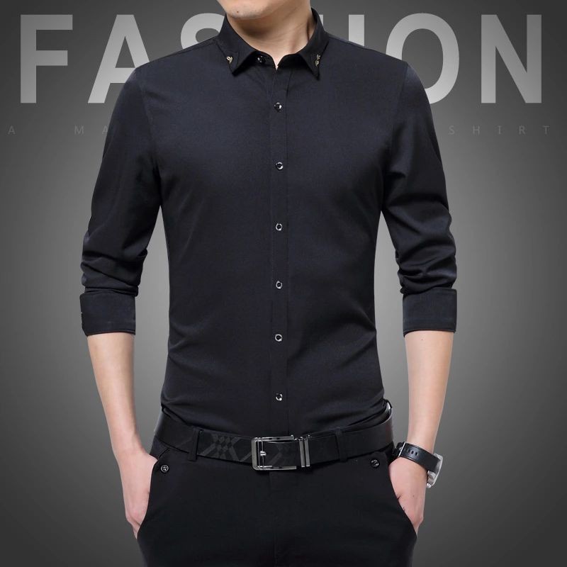 Summer New Purple Long-sleeved Shirts Fashion Casual Baju Lelaki Slim ...