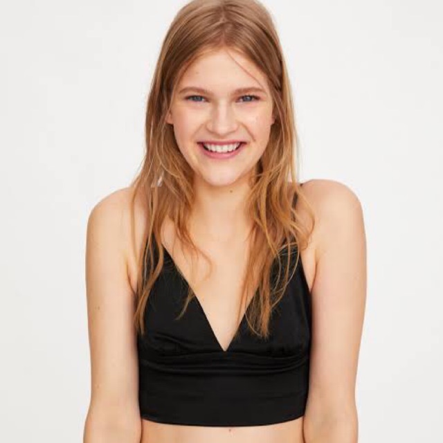 ZARA AUTHENTIC Black Bralette Crop Top MEDIUM