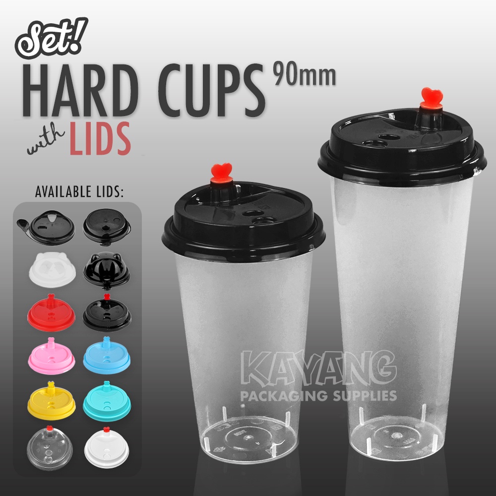 Hard Cup 90mm With Heart Lid Set 500ml 700ml Milktea Plastic Cup Reusable Party Cups 1703