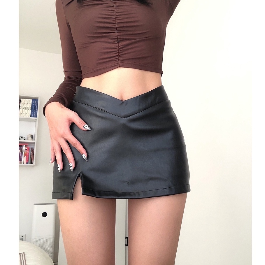 Sexy A-Line Biker Pleated Leather Mini Skirt main image 1