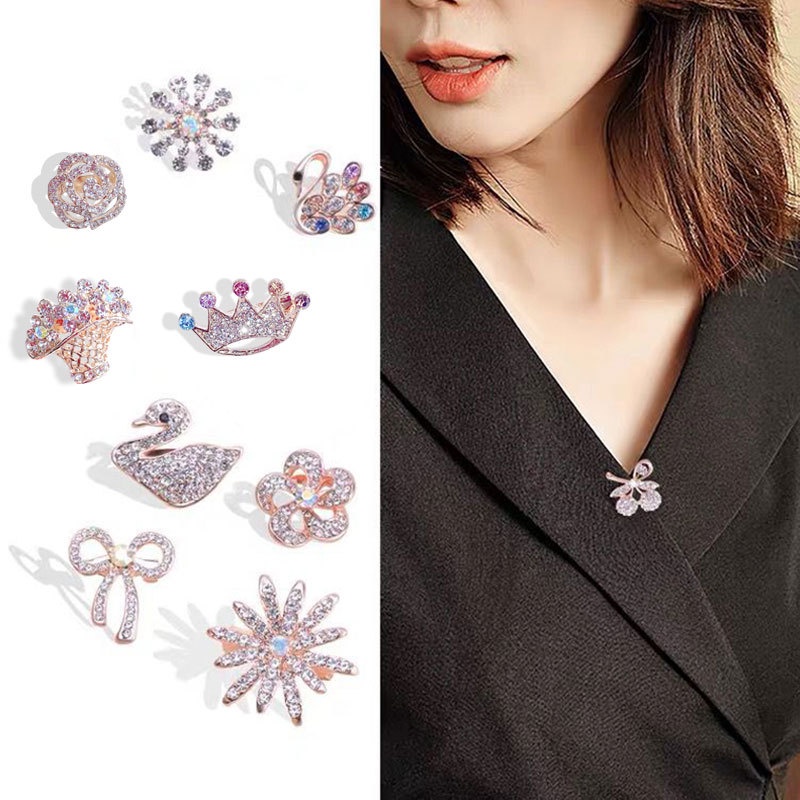 Delicate Rhinestone Pearls Small Brooch Temperament Cherry Crown Bow ...