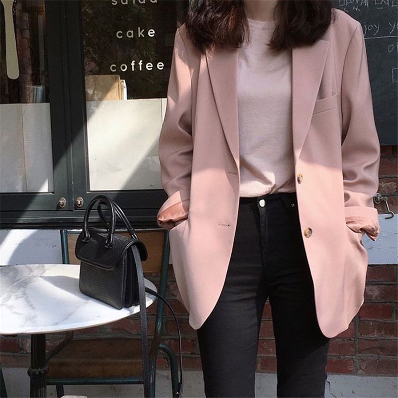 Blazer Pink Coat Outfits Korean Suit Jacket Women Casual Loose