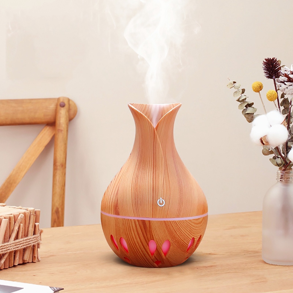 130ml Air Humidifier Aroma Diffuser Wood Grain Vase Type Humidifier
