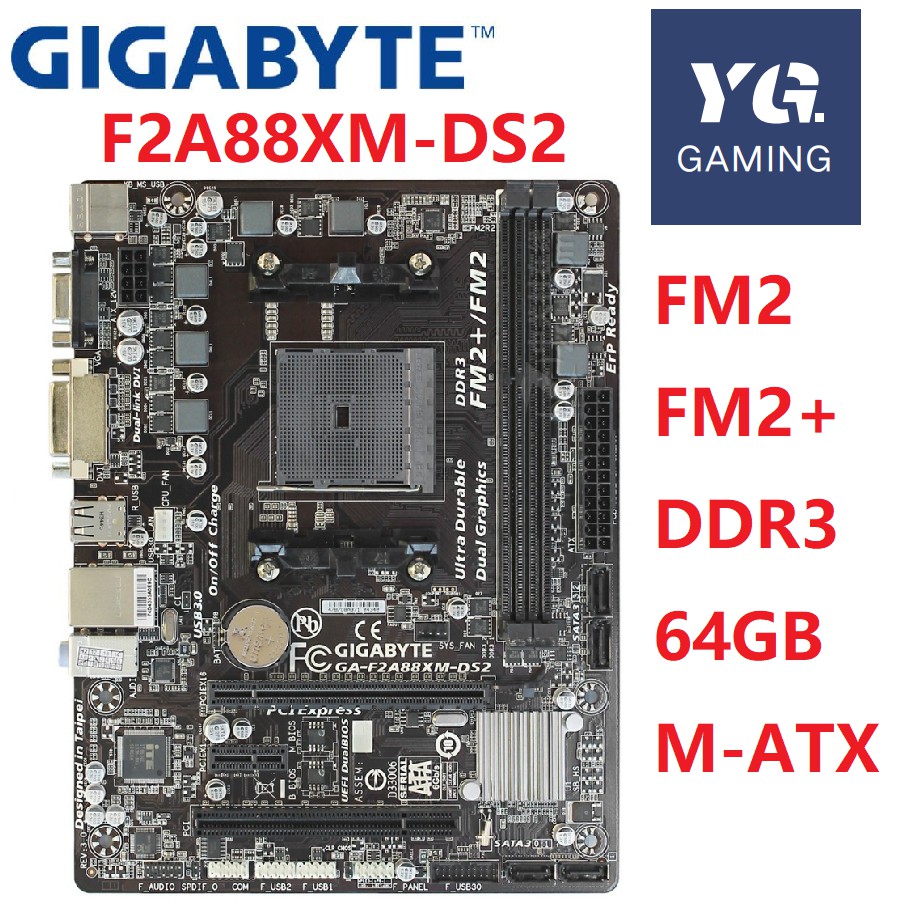 Gigabyte GA-F2A88XM-DS2 DDR3 Socket FM2 FM2+ 64GB A88X F2A88XM-DS2