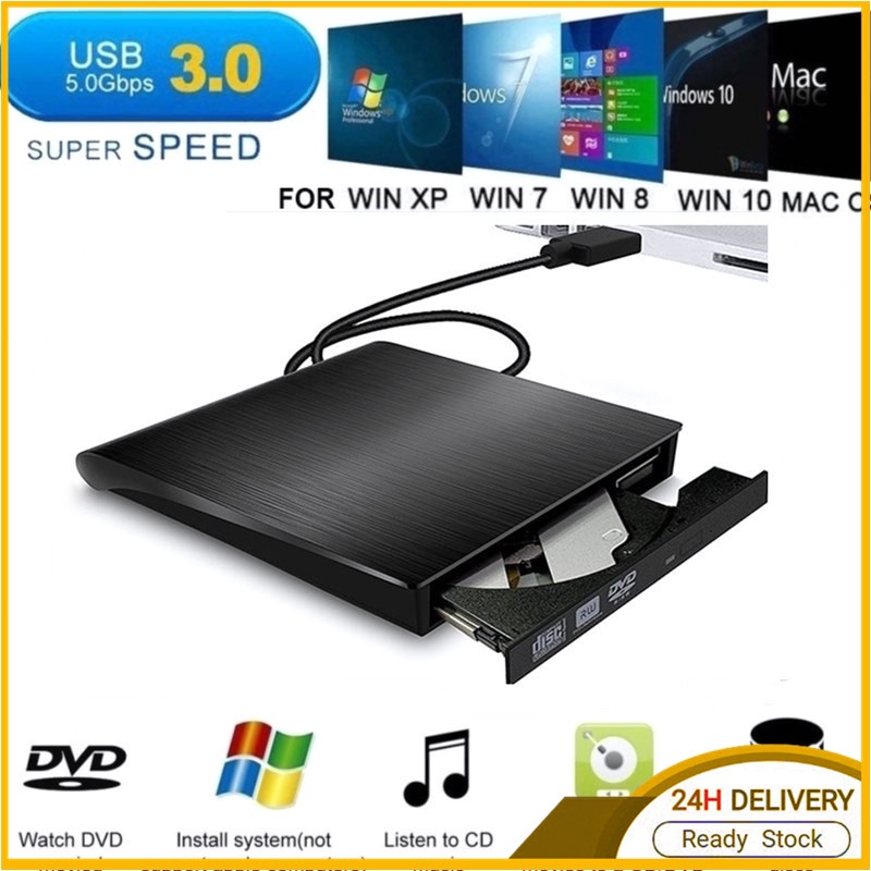USB 3.0 Slim External DVD Drive Portable DVD-RW Optical Drive CD DVD ...