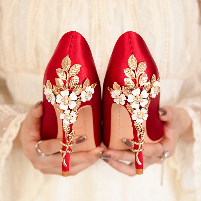 Bridal Shoes Red Princess Heels Sparkly Charming Burgundy Wedding