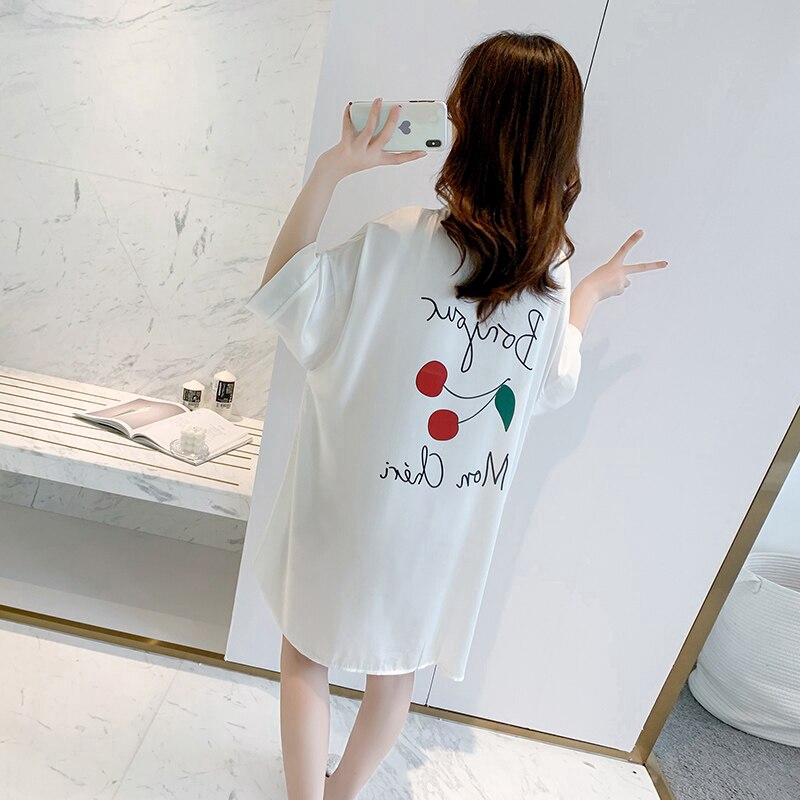 Womens Silky Satin Sleepwear Nightshirt Sleep Shirt Dresses White